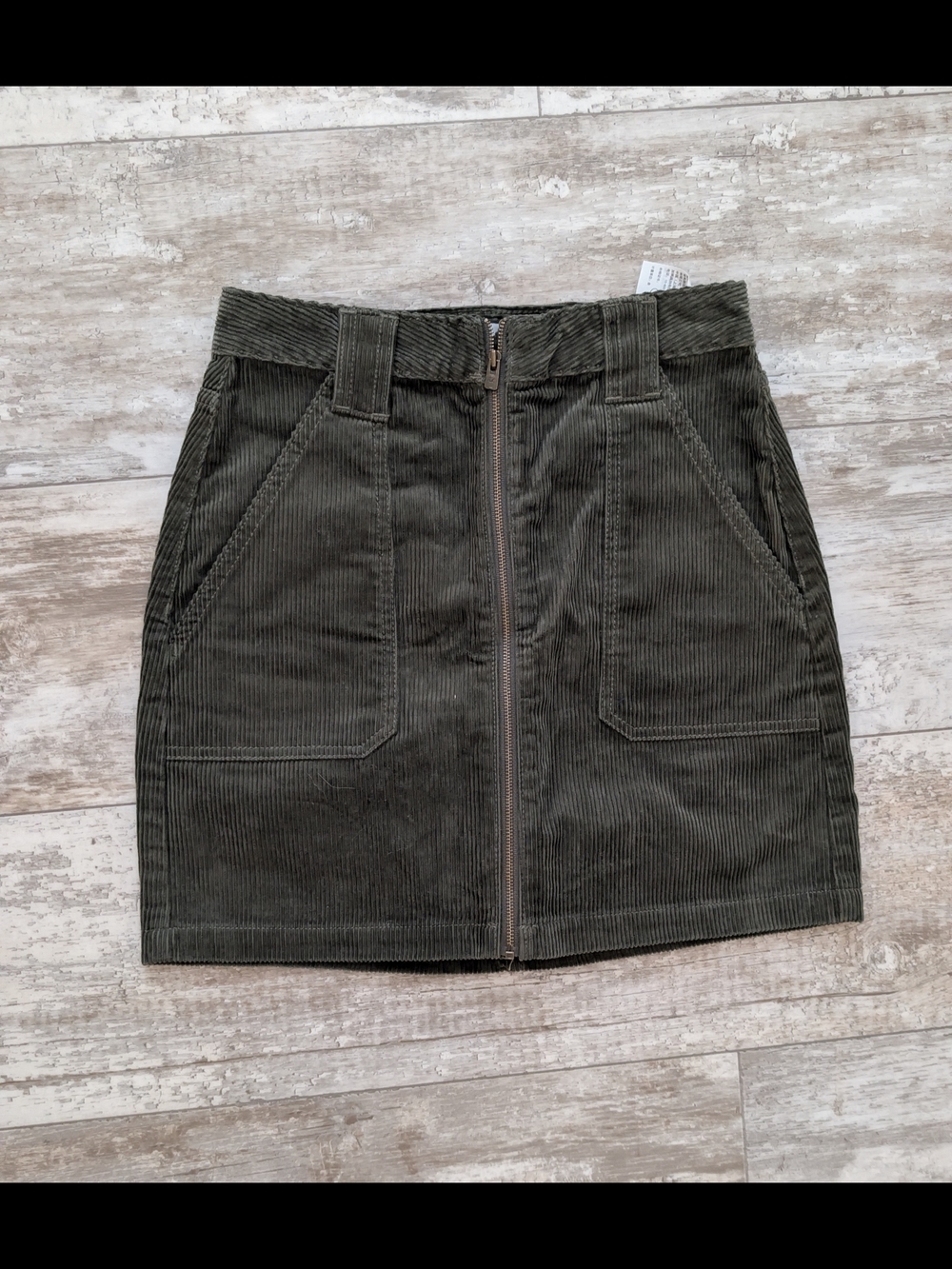 Hollister Olive Green Corduroy Zip Mini Skirt